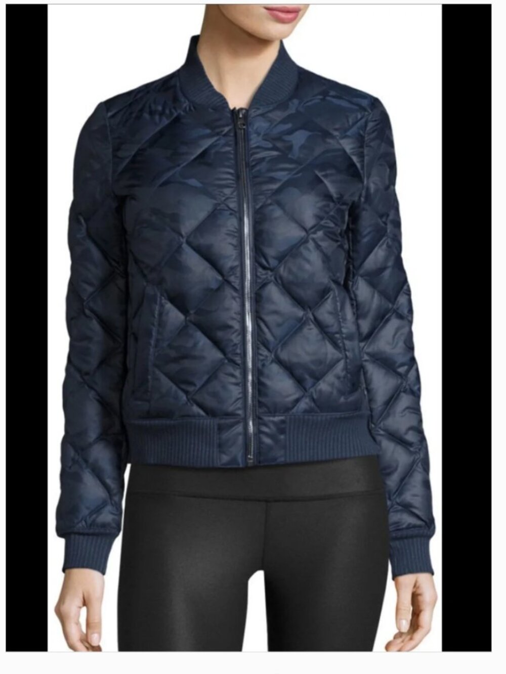 Alo Yoga Idol Quilted Bomber Jacket Down Puffer Navy Blue Camo Size XS